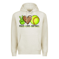 Oatmeal Heather peace love softball Premium Hoodie - AdoDesignShop