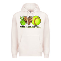 Pale Pink peace love softball Premium Hoodie - AdoDesignShop