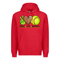 Red peace love softball Premium Hoodie - AdoDesignShop