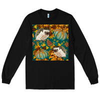 Black hedgehog and pumpkins seamless pattern Long Sleeve Tee - BundleAndBundleShop