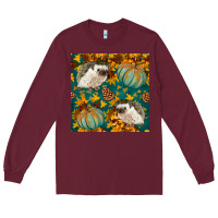 Burgundy hedgehog and pumpkins seamless pattern Long Sleeve Tee - BundleAndBundleShop