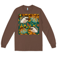Chestnut hedgehog and pumpkins seamless pattern Long Sleeve Tee - BundleAndBundleShop