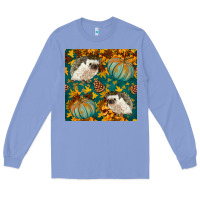 Colony Blue hedgehog and pumpkins seamless pattern Long Sleeve Tee - BundleAndBundleShop