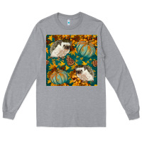 Heather Grey hedgehog and pumpkins seamless pattern Long Sleeve Tee - BundleAndBundleShop
