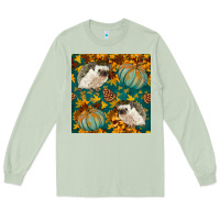 Matcha hedgehog and pumpkins seamless pattern Long Sleeve Tee - BundleAndBundleShop