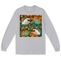 Moon Dust hedgehog and pumpkins seamless pattern Long Sleeve Tee - BundleAndBundleShop