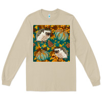Mushroom hedgehog and pumpkins seamless pattern Long Sleeve Tee - BundleAndBundleShop