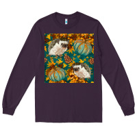 Plum hedgehog and pumpkins seamless pattern Long Sleeve Tee - BundleAndBundleShop