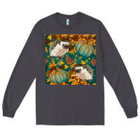 Smoke hedgehog and pumpkins seamless pattern Long Sleeve Tee - BundleAndBundleShop