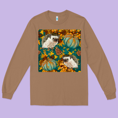Hedgehog And Pumpkins Seamless Pattern Long Sleeve Tee Designed By Bundleandbundleshop