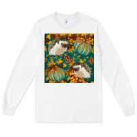 White hedgehog and pumpkins seamless pattern Long Sleeve Tee - BundleAndBundleShop