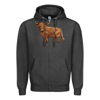 Charcoal Heather highland cow Zipper Hoodie - BarkalooDesign
