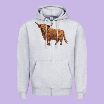 Highland Cow Zipper Hoodie Designed By Barkaloodesign