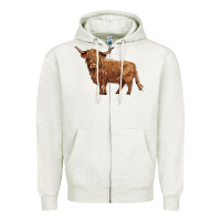 Oatmeal Heather highland cow Zipper Hoodie - BarkalooDesign