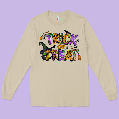 Trick Or Treat Long Sleeve Tee Designed By Bundleandbundleshop