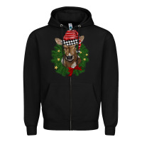 Black christmas wreath baby calf Zipper Hoodie - BarkalooDesign