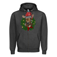 Charcoal Heather christmas wreath baby calf Zipper Hoodie - BarkalooDesign