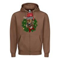 Chestnut christmas wreath baby calf Zipper Hoodie - BarkalooDesign