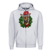 Heather Grey christmas wreath baby calf Zipper Hoodie - BarkalooDesign