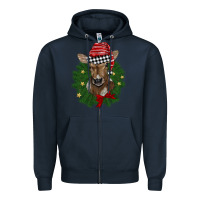 Navy christmas wreath baby calf Zipper Hoodie - BarkalooDesign