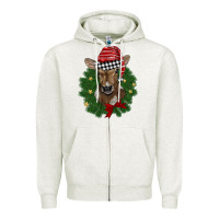 Oatmeal Heather christmas wreath baby calf Zipper Hoodie - BarkalooDesign