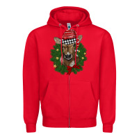 Red christmas wreath baby calf Zipper Hoodie - BarkalooDesign