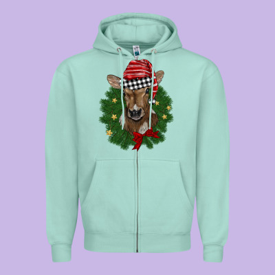 Christmas Wreath Baby Calf Zipper Hoodie Designed By Barkaloodesign
