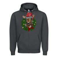 Smoke christmas wreath baby calf Zipper Hoodie - BarkalooDesign