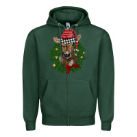 Sports Green christmas wreath baby calf Zipper Hoodie - BarkalooDesign