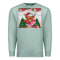 Seafoam pink christmas cow Premium Sweatshirt - MaliasSmallBusiness