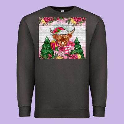 Pink Christmas Cow Premium Sweatshirt Designed By Maliassmallbusiness