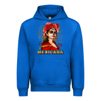 Cobalt Sugar skull girl with Mexicana Urban Hoodie - NancyCooperArtShop