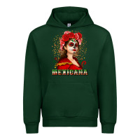 Forest Green Sugar skull girl with Mexicana Urban Hoodie - NancyCooperArtShop