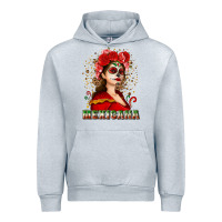 Heather Grey Sugar skull girl with Mexicana Urban Hoodie - NancyCooperArtShop