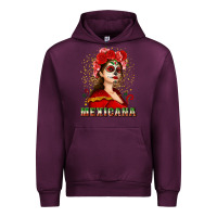 Mauve Wine Sugar skull girl with Mexicana Urban Hoodie - NancyCooperArtShop