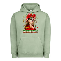Pigment Oil Green Sugar skull girl with Mexicana Urban Hoodie - NancyCooperArtShop