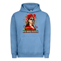 Pigment Pebble Blue Sugar skull girl with Mexicana Urban Hoodie - NancyCooperArtShop
