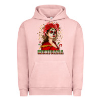 Pigment Salmon Sugar skull girl with Mexicana Urban Hoodie - NancyCooperArtShop