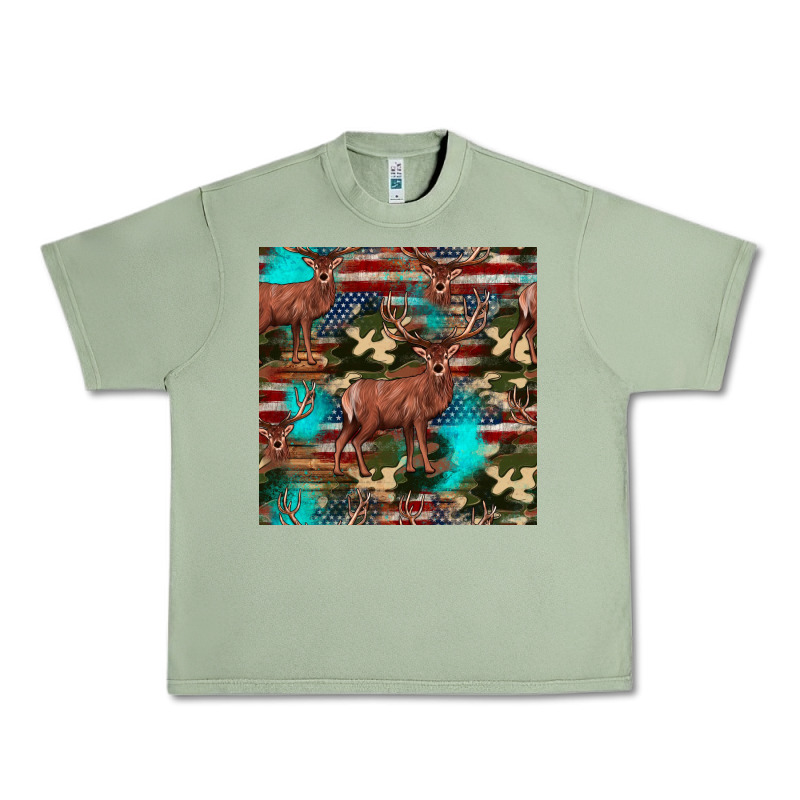 Hunting Deer American Flag Seamless Pattern Urban Heavy Tee by HRA Design Shop | Teevron
