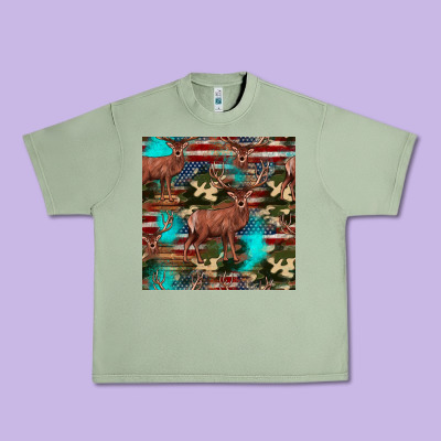 Hunting Deer American Flag Seamless Pattern Urban Heavy Tee Designed By Hra Design Shop