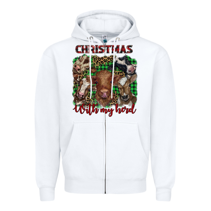 Christmas With My Herd Cows Zipper Hoodie by BarkalooDesign | Teevron