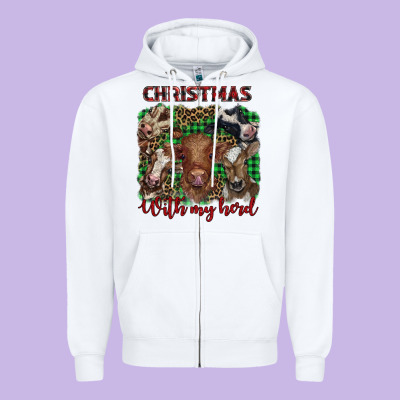 Christmas With My Herd Cows Zipper Hoodie Designed By Barkaloodesign