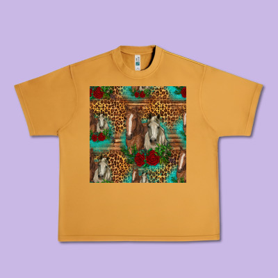 Horses With Roses Seamless Pattern Urban Heavy Tee Designed By Hra Design Shop