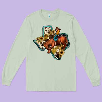 Rodeo Sunflower Texas Map Long Sleeve Tee Designed By Jahusdesignshop
