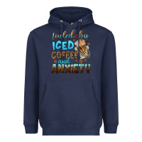Navy fueled by iced coffee and anxiety Heavyweight Hoodie - NancyCooperArtShop