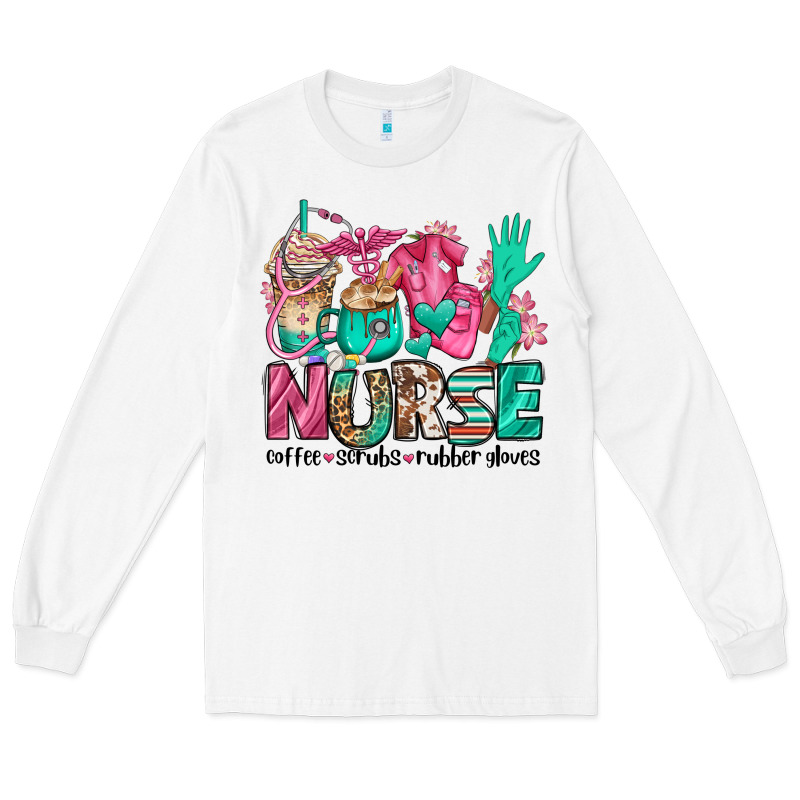 Nurse Coffee Scrubs Rubber Gloves Long Sleeve Tee by Jasminsmagicworld | Teevron
