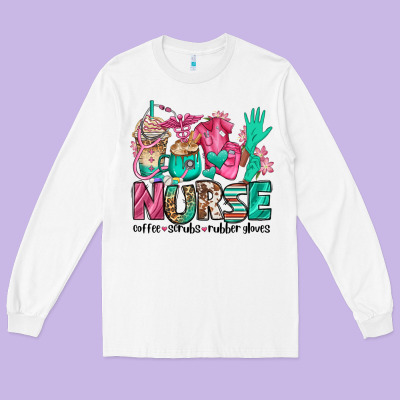 Nurse Coffee Scrubs Rubber Gloves Long Sleeve Tee Designed By Jasminsmagicworld
