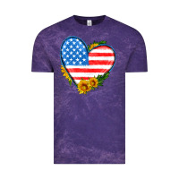 Cloud Purple usa flag heart with sunflower Vintage Tee - HRA Design Shop