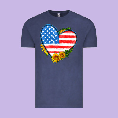 Usa Flag Heart With Sunflower Vintage Tee Designed By Hra Design Shop