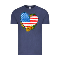 Vintage Denim usa flag heart with sunflower Vintage Tee - HRA Design Shop